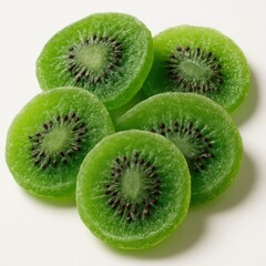 Vibrant Dried Kiwi Slices Highlighted in Lush Green Detail