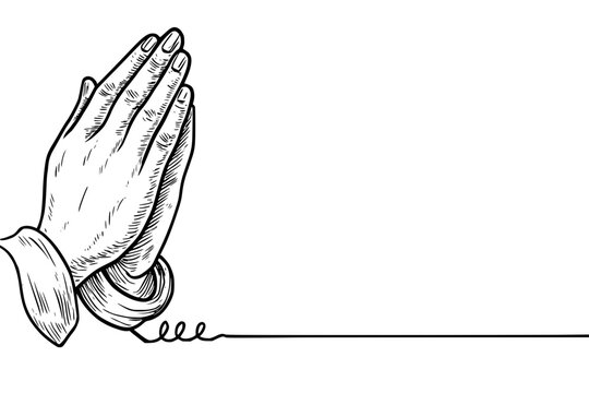Continuous line art vector illustration of praying hands symbol.