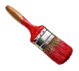 Action with a red brush of supplies creative environment view