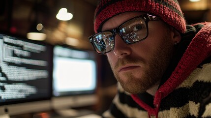 Focused programmer at night