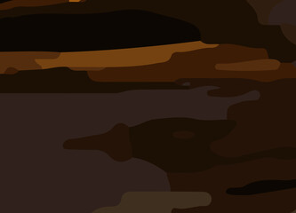 camouflage-style abstract pattern in earthy brown and orange tones. The design includes irregular, fluid shapes in varying shades, Burnt orange, Sienna, Tan, Chocolate brown, Dark coffee black wall