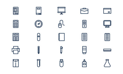Stationery icon representing office supplies, writing tools, and school materials in outline style