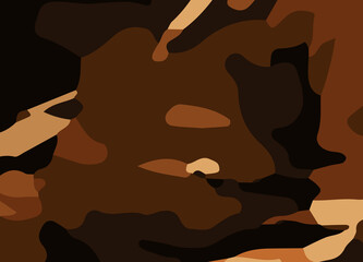 camouflage-style abstract pattern in earthy brown and orange tones. The design includes irregular, fluid shapes in varying shades, Burnt orange, Sienna, Tan, Chocolate brown, Dark coffee black wall