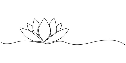 Lotus flower continuous one line drawing. Wellness concept in simple linear style. Vector illustration, Single line, continuous, lotus flower line art vector illustration with transparent background. 
