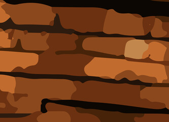 camouflage-style abstract pattern in earthy brown and orange tones. The design includes irregular, fluid shapes in varying shades, Burnt orange, Sienna, Tan, Chocolate brown, Dark coffee black wall