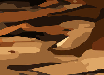 camouflage-style abstract pattern in earthy brown and orange tones. The design includes irregular, fluid shapes in varying shades, Burnt orange, Sienna, Tan, Chocolate brown, Dark coffee black wall