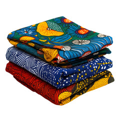 Stack of Folded Ankara Fabric with Colorful African Patterns &ndash; Isolated on Black Background