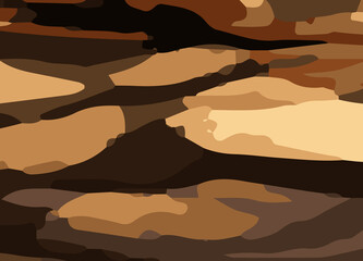 camouflage-style abstract pattern in earthy brown and orange tones. The design includes irregular, fluid shapes in varying shades, Burnt orange, Sienna, Tan, Chocolate brown, Dark coffee black wall