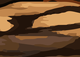 camouflage-style abstract pattern in earthy brown and orange tones. The design includes irregular, fluid shapes in varying shades, Burnt orange, Sienna, Tan, Chocolate brown, Dark coffee black wall