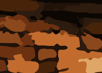 camouflage-style abstract pattern in earthy brown and orange tones. The design includes irregular, fluid shapes in varying shades, Burnt orange, Sienna, Tan, Chocolate brown, Dark coffee black wall