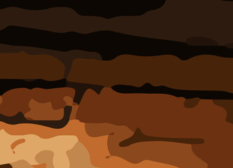 camouflage-style abstract pattern in earthy brown and orange tones. The design includes irregular, fluid shapes in varying shades, Burnt orange, Sienna, Tan, Chocolate brown, Dark coffee black wall
