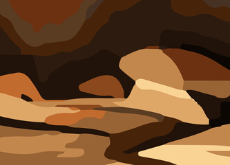 camouflage-style abstract pattern in earthy brown and orange tones. The design includes irregular, fluid shapes in varying shades, Burnt orange, Sienna, Tan, Chocolate brown, Dark coffee black wall