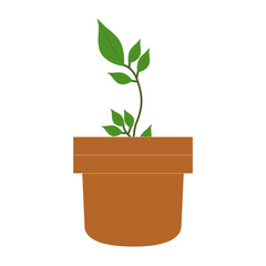 Minimalist Organic Potted Plant Illustration, Flat Design Green Leaf Plant in Simple Pot Isolated on White. Sustainable July Concept