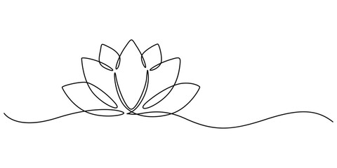 Lotus flower continuous one line drawing. Wellness concept in simple linear style. Vector illustration, Single line, continuous, lotus flower line art vector illustration with transparent background. 