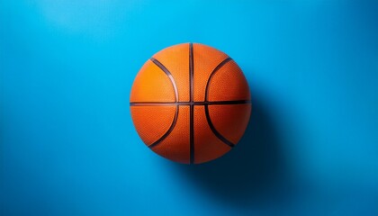 close up of inflatable bright orange basketball ball on blue background