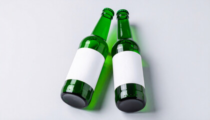 Two Green Beer Bottles with Blank Labels