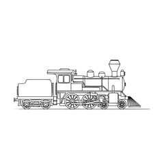 Fototapeta premium Vintage steam locomotive illustration in black and white design 