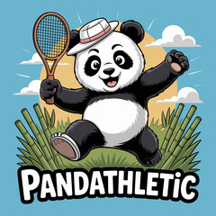 Adorable Cartoon Panda Playing Tennis