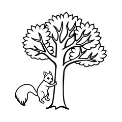tree with climbing squirrel in flat vector  .eps