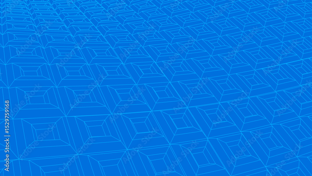 Aufkleber Abstract digital 3D surface with geometric grid landscape and 3D square pattern