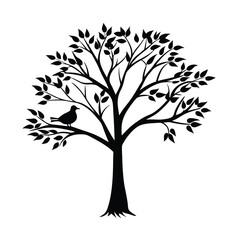 Obraz premium tree with birds in nest silhouetted on branch (1).eps