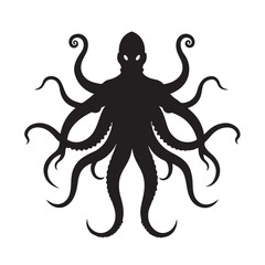 Obraz premium Silhouette Octopus with Tentacles Spread Out in All Directions
