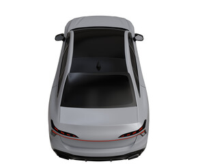 Overhead view of a sleek, white sedan with a panoramic sunroof, showcasing its rear design...