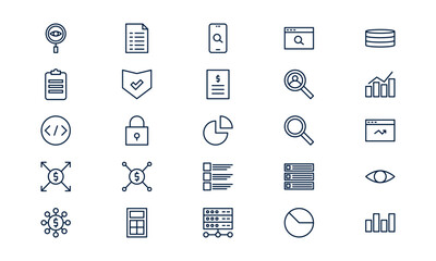 Audit icon representing financial inspection, compliance review, and corporate transparency in outline style
