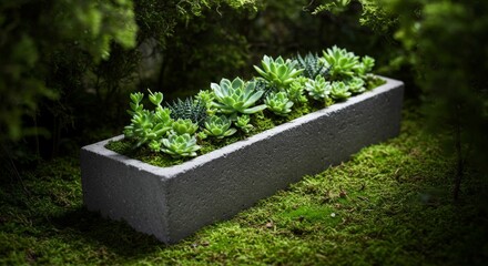 Succulents planted in a concrete flower bed