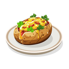 baked potatoes with cheese and meat on a plate