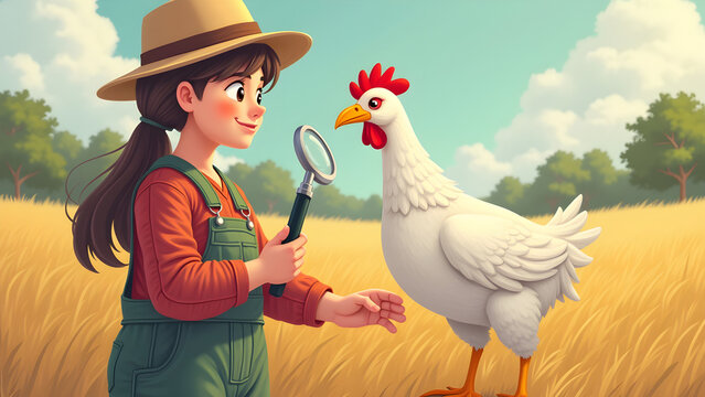 Examining Bird Farmer Checking Large Flightless Fowl Health