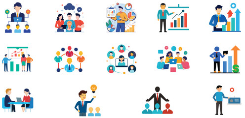 Fototapeta premium Business Teamwork and Strategy Icons Collaboration, Leadership, and Growth