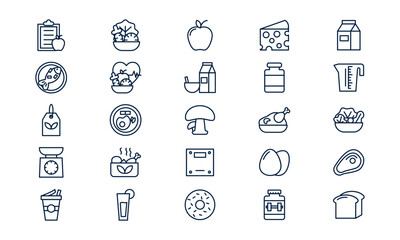 Nutrition icon illustrating healthy food, balanced diet, and wellness concept in outline style