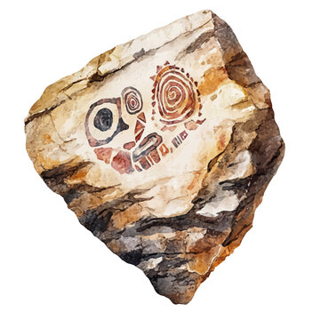 Archaeological Rock Art Sites, watercolor drawing vector, isolated on a white background.