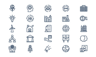 ESG icon symbolizing environmental responsibility, social impact, and corporate governance in outline style
