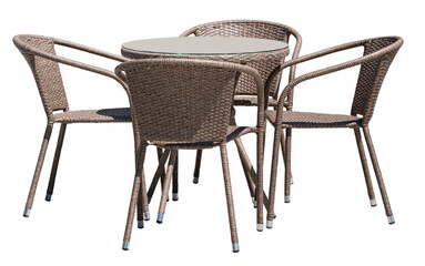 Table and chairs of summer cafe on white