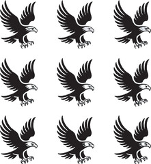 Nine Black Eagles in Flight Graphic Design bird birds