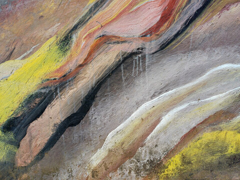 Multicolored wavy abstract stripes painted on background, for design, mockup, copy space 