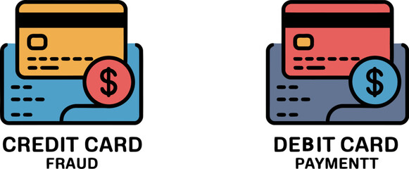 Credit card vs debit card fraud protection and security online payments financial safety comparison guide editable stock vector illustration