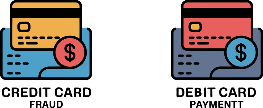 Credit card vs debit card fraud protection and security online payments financial safety comparison guide editable stock vector illustration