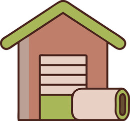 Warehouse building icon with roll up door isolated on transparent background