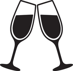2 wineglass in toast silhouette vector icon, wine glass vector silhouette vector isolated in white background