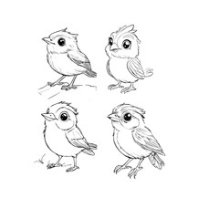 Sketching Bird Characters Colouring Page