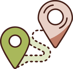 Black location pin icon with dotted route isolated on transparent background