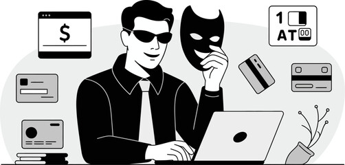 Online fraud identity theft and cybercrime prevention tips for secure banking and financial transactions editable stock vector illustration