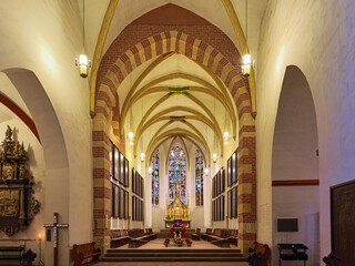Leipzig, Germany. Choir of St. Thomas Church with grave of Johann Sebastian Bach.