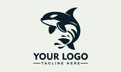 Obraz premium Dynamic black and white illustration of a powerful orca whale leaping energetically above stylized ocean waves. Marine life concept