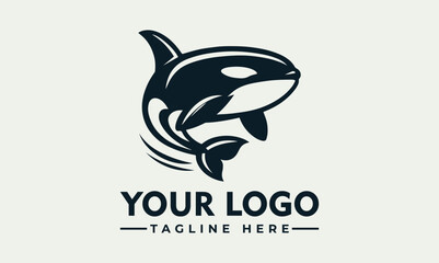 Dynamic black and white illustration of a powerful orca whale leaping energetically above stylized ocean waves. Marine life concept