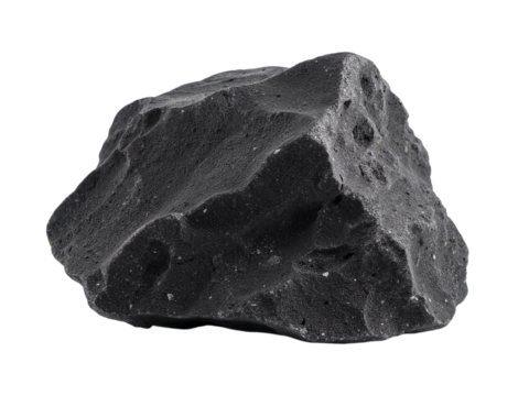 Dark grey volcanic rock isolated on transparent background