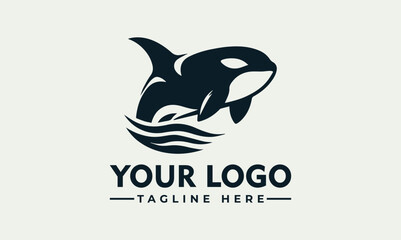 Dynamic black and white illustration of a powerful orca whale leaping energetically above stylized ocean waves. Marine life concept